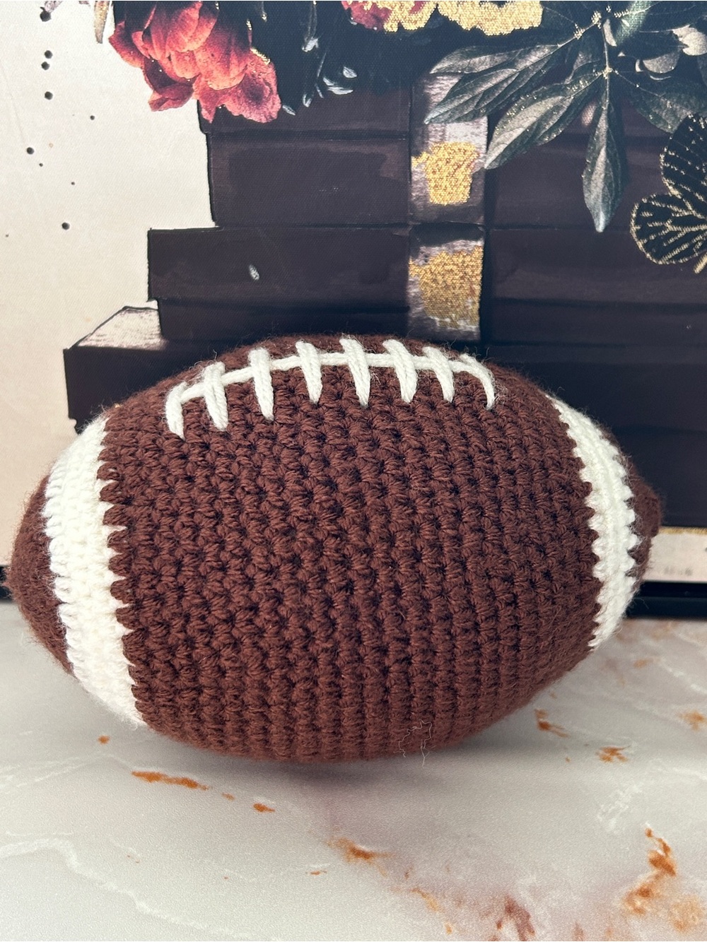 Buy now price Crochet football plush (brown/white) customs made to order - Picture 1 of 12